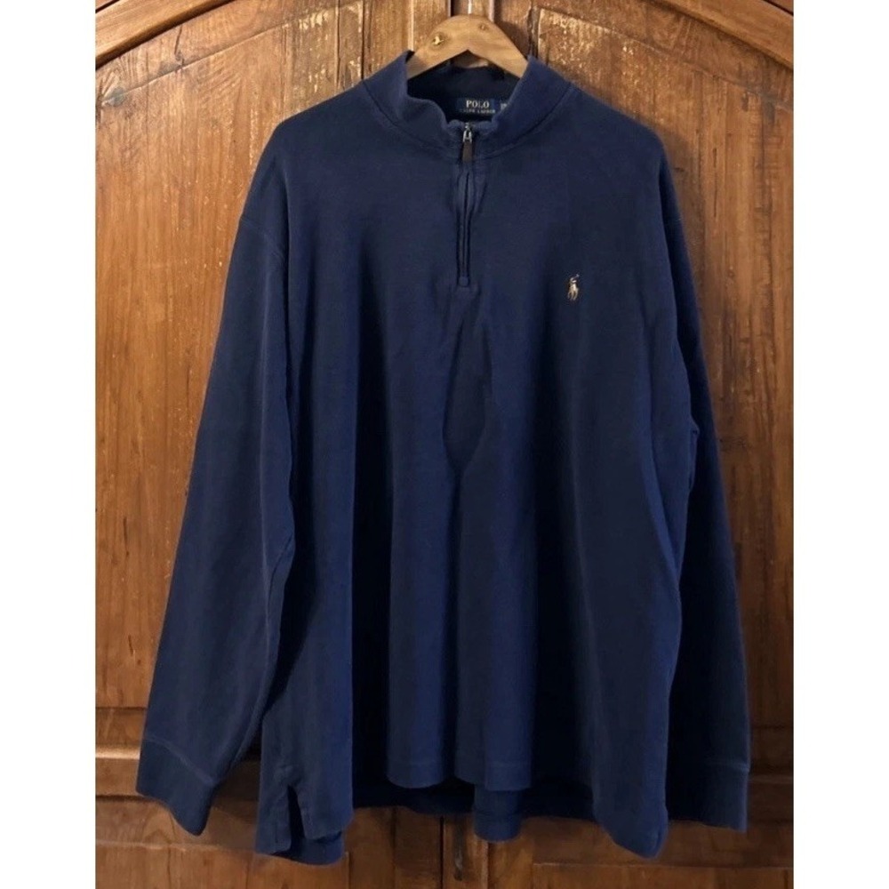 Polo Ralph Lauren Sweater Navy‎ Quarter Zip Estate Rib Sweatshirt, Men's 2XB Big